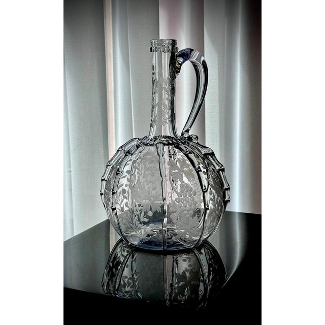 Antique Engraved Glass Claret Jug with Crystal Wine Goblets, 1890s, Set of 3 For Sale - Image 3 of 18