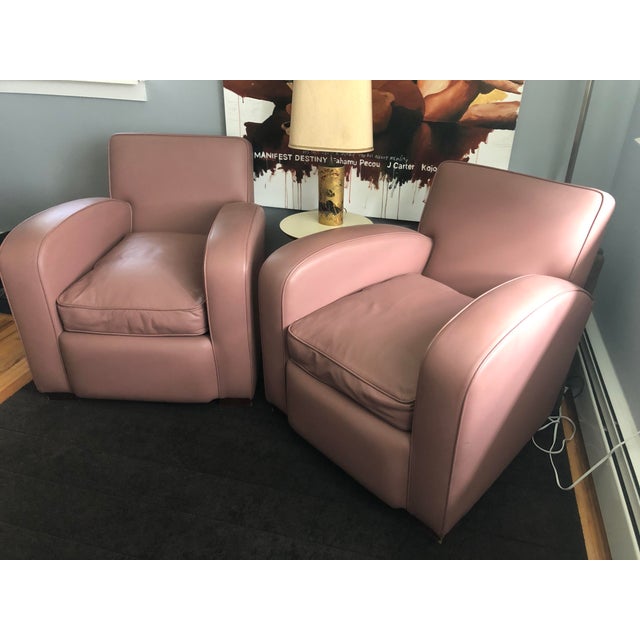 Art Deco Pair of Modern Art Deco Style Leather Club Armchairs For Sale - Image 3 of 6