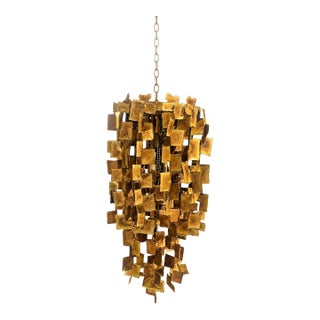 1960s Mid Century Modern Tom Greene Brutalist Torch-Cut Brass Chandelier for Feldman 1960s For Sale