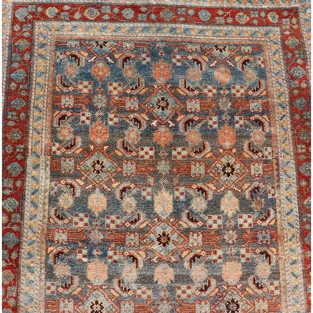 Cerulean Antique Senneh Persian Runner With All-Over Design in Earthy Tones 3'1 X 15'8 For Sale - Image 8 of 14