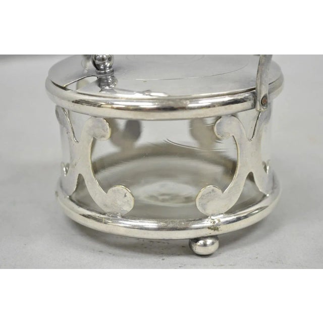 Vintage Art Deco Style Silver Plated Hinged Glass Grated Cheese Jar Sugar Bowl For Sale - Image 11 of 12