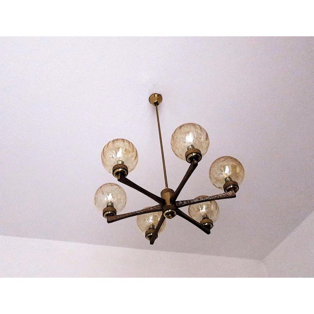 Vintage Italian Gold-Plated Brass Chandelier with Six Globes by Angelo Brotto, Italy, 1960s For Sale - Image 6 of 11