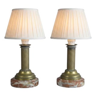 French Neoclassical Brass and Marble Table Lamps, 1920s, Set of 2 For Sale