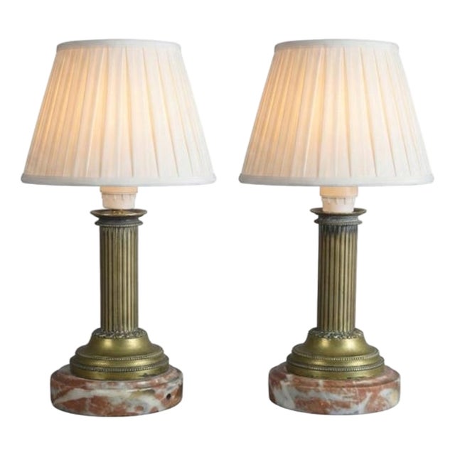 French Neoclassical Brass and Marble Table Lamps, 1920s, Set of 2 For Sale