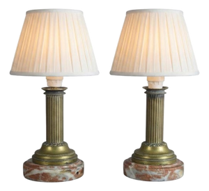 French Neoclassical Brass and Marble Table Lamps, 1920s, Set of 2