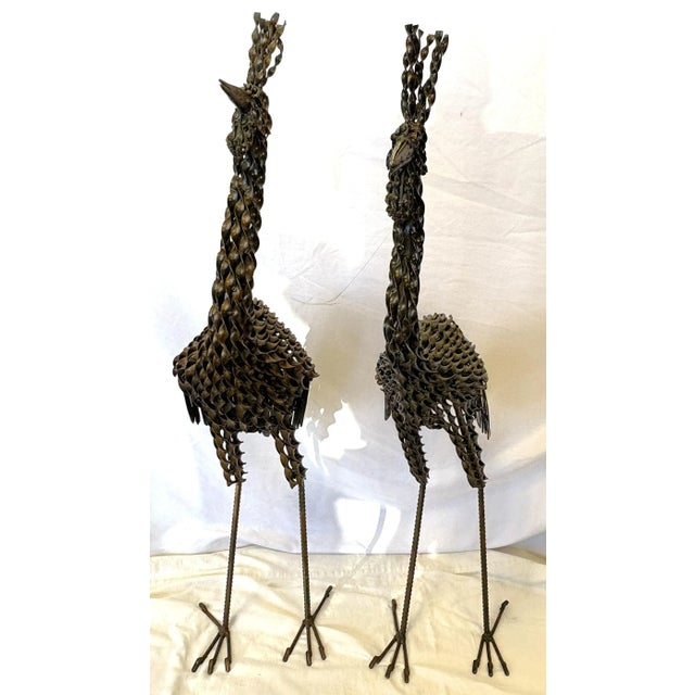 Mid 20th Century Vintage Artisan Crafted Recycled Metal Standing Crane Sculptures- A Pair For Sale - Image 5 of 18