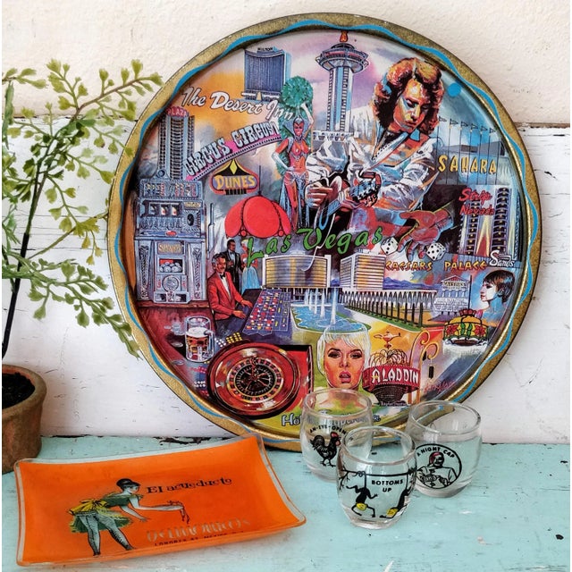 Vintage metal Old School Las Vegas, Nevada tray. All the old icons, tourist attractions, headliners and scenes from the...
