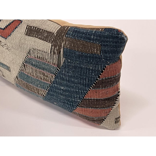 #1 Vintage Turkish Kilim Accent Pillow | Handwoven Wool Decorative Cushion | 7 in X 12 In For Sale - Image 9 of 9