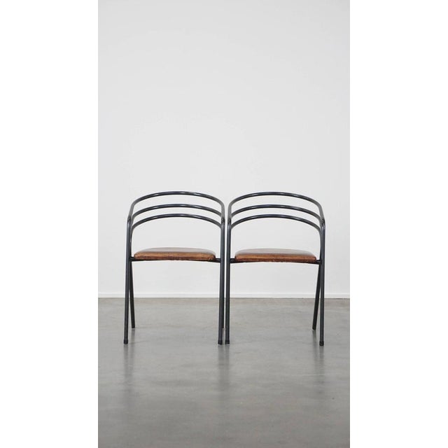 Metal Frame Dining Chairs with Leathers Seats, 1970s, Set of 4 For Sale - Image 3 of 15
