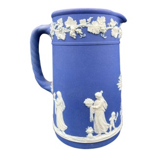 Antique Wedgwood Jasperware Dark Blue Jug Pitcher 1891-1908 For Sale