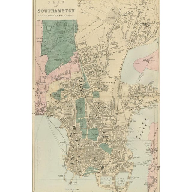 Antique Town Map of Southampton by George W. Bacon, 1885 For Sale - Image 3 of 15