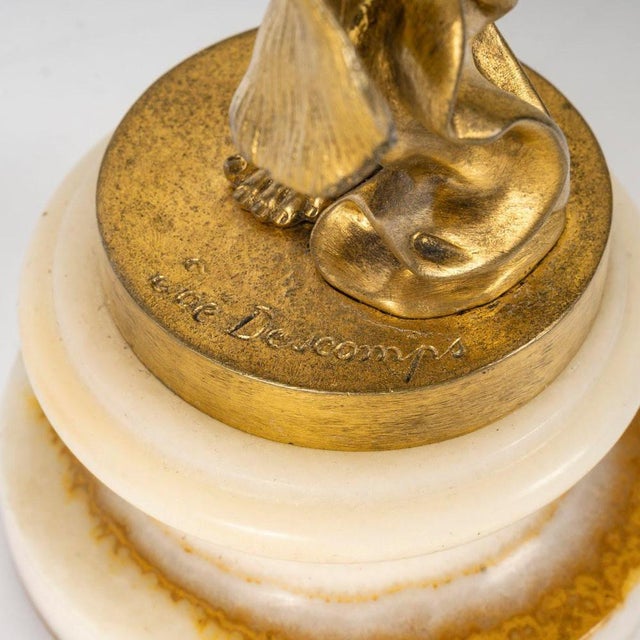 Gold Art Nouveau Gilt Bronze Sculpture in Onyx Base attributed to Joe Descomps, 1900s For Sale - Image 8 of 10