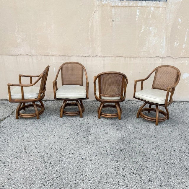 Mid 20th Century Vintage Hollywood Regency Bentwood Rattan Bamboo Swivel Chair Dining Set - 5 PCS For Sale - Image 5 of 18