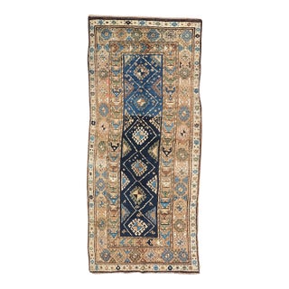 Antique Blue Kazak Gallery Rug, Hand-Knotted Wool, Caucasus 3'10 X 9'8 For Sale