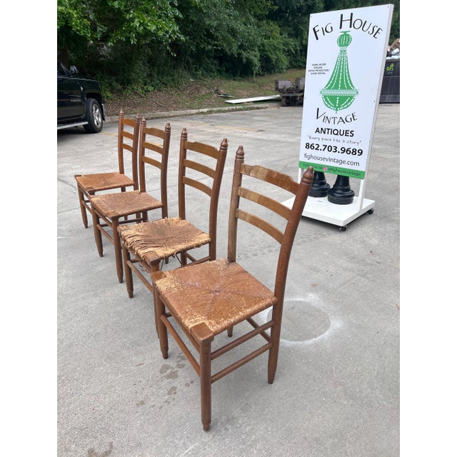 Wood Antique Ladder Back Chairs - Set of 4 For Sale - Image 7 of 7