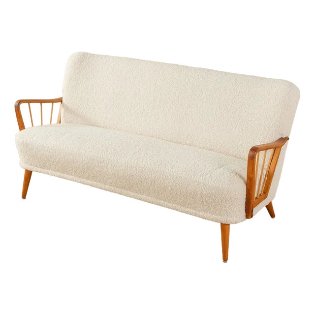 Sofa in White Teddy Upholstery, 1950s For Sale