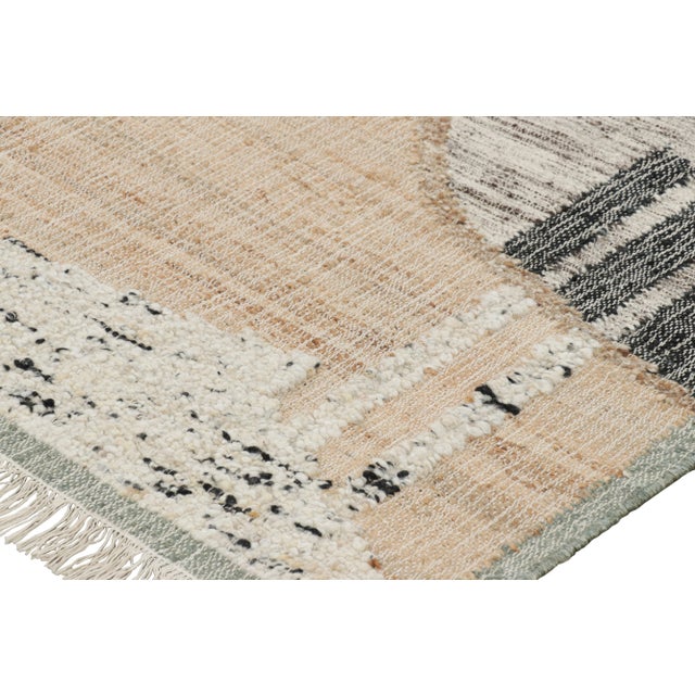 Mid-Century Modern Rug & Kilim’s Abstract Flatweave with Beige, Cream, and Black Geometric Patterns - 6x9 For Sale - Image 3 of 7