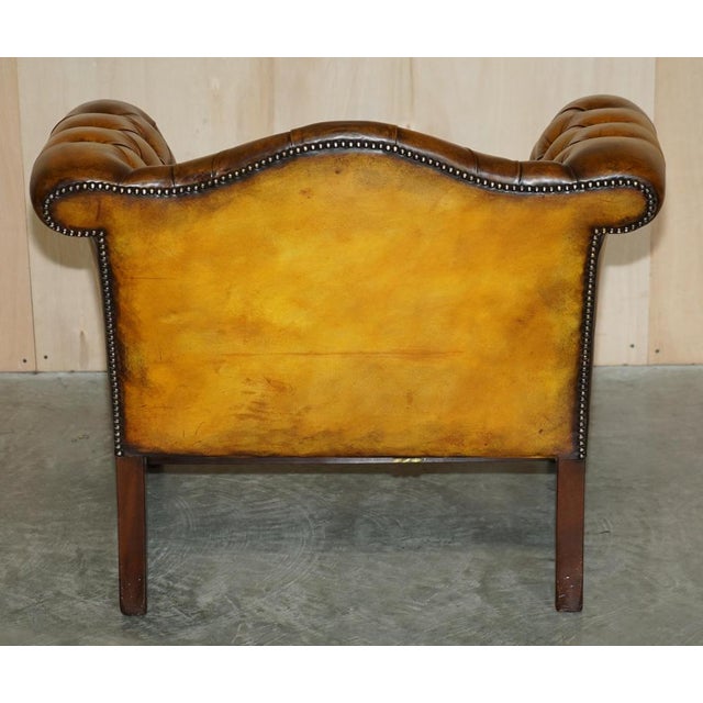 Antique Brown Leather Chesterfield Library Living Room Set, Set of 4 For Sale - Image 9 of 18