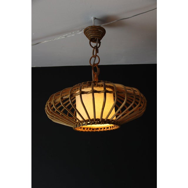 Flying Saucer Bamboo Pendant Light from Louis Sognot, 1950, Set of 2 For Sale - Image 18 of 18