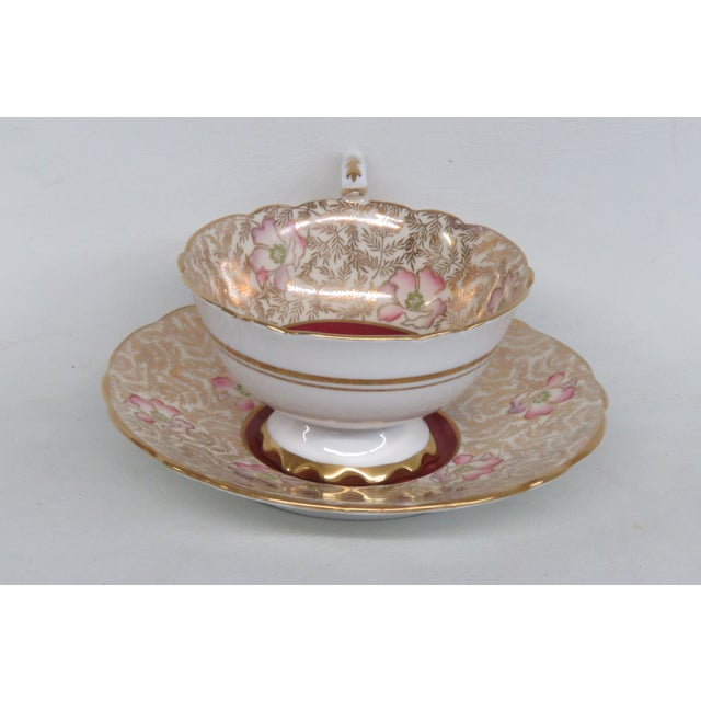 English Royal Stafford Red Floral Garland Bone China Floral Tea Cup and Saucer Set 4651b For Sale - Image 3 of 18