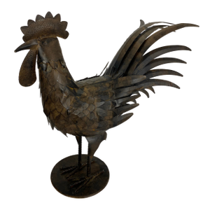 French Patinated Metal Rooster Sculpture, Gérard Bouvier Style, Farmhouse Décor Accent