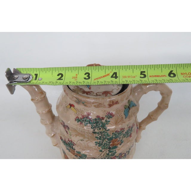Ceramic Mid 20th Century Japanese Satsuma Style Ceramic Earthenware Teapot Butterfly Garden Motif For Sale - Image 7 of 12