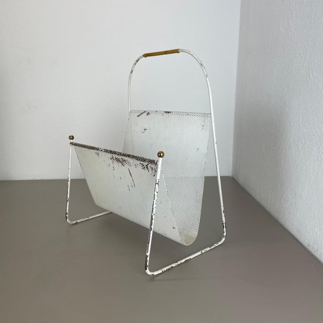 Carl Auböck White Metal Hole Pattern Magazine Holder in the style of Carl Auböck, France, 1950s For Sale - Image 4 of 18