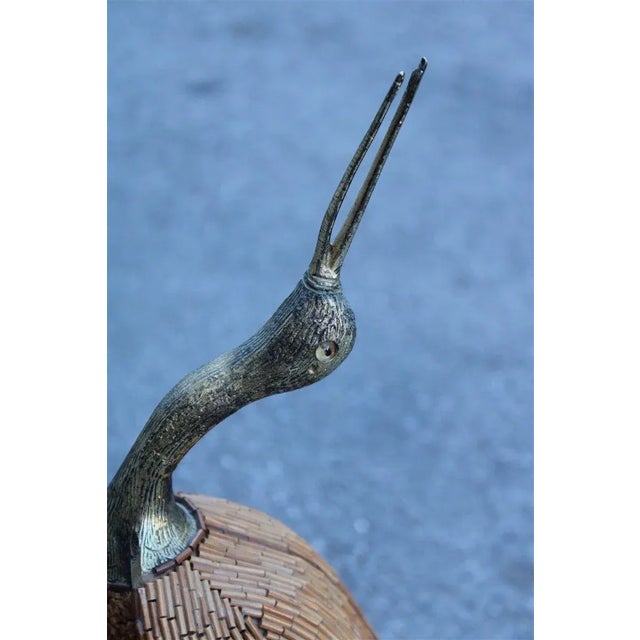 Italian Golden Metal Heron with Bamboo Rods, 1970s For Sale - Image 4 of 8