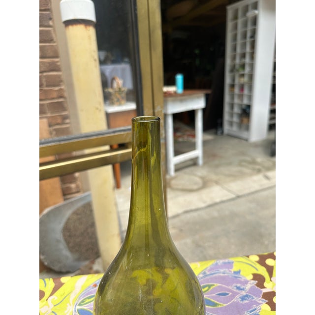 1970s 1970s Green Glass Skinny Neck Vase For Sale - Image 5 of 8
