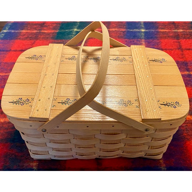 Sand 1980s Basketville Putney Vt Hand-Painted Picnic Basket For Sale - Image 8 of 8
