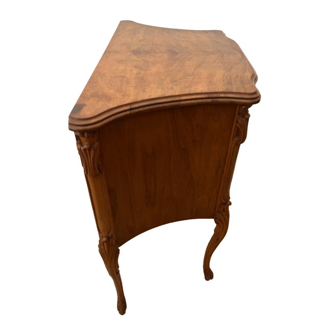 Wood Vintage French Cabinet Side Table Hidden Bar Storage Solid Walnut Hand Carved For Sale - Image 7 of 11