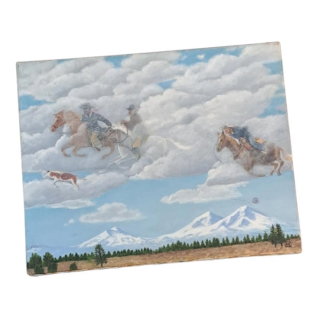 Vintage Oil Painting 2006 Riders in the Sky Original Oil Panting Riders in the Sky For Sale