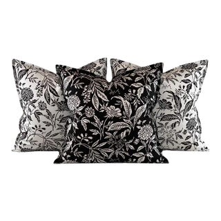 Premier Prints MM Designs Black White Botanical Floral Leaf Leaves Pillow Covers- 3 Pc Set For Sale