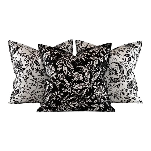 Premier Prints MM Designs Black White Botanical Floral Leaf Leaves Pillow Covers- 3 Pc Set For Sale