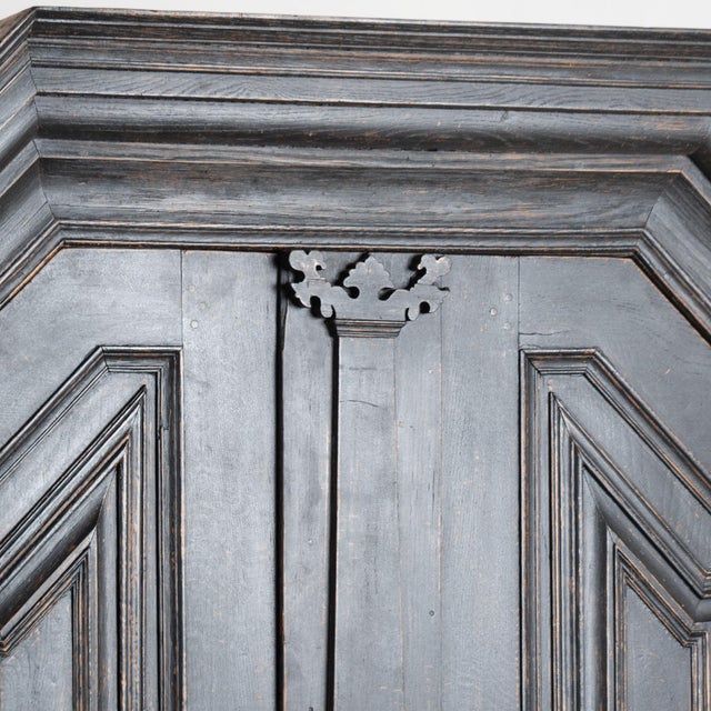 Wood 19th Century Danish Baroque Oak Large Black Painted Armoire For Sale - Image 7 of 18