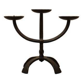 Brutalist Three-Light Chandelier in Hammered Wrought Iron, France, 1960s For Sale