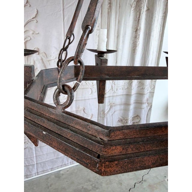 Metal 20th Century Spanish Style Wrought Iron Chandelier 6-Light For Sale - Image 7 of 10