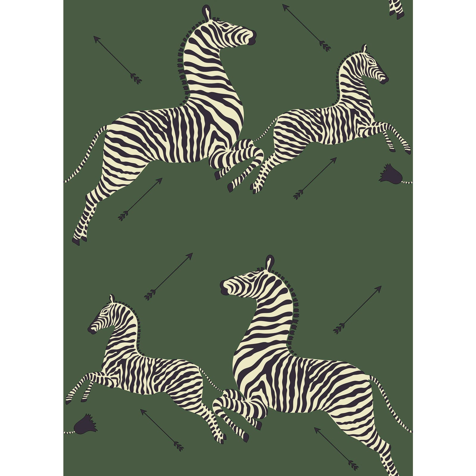 Red by Scalamandre Peel & Stick Wallpaper, Zebras, Serengeti Green