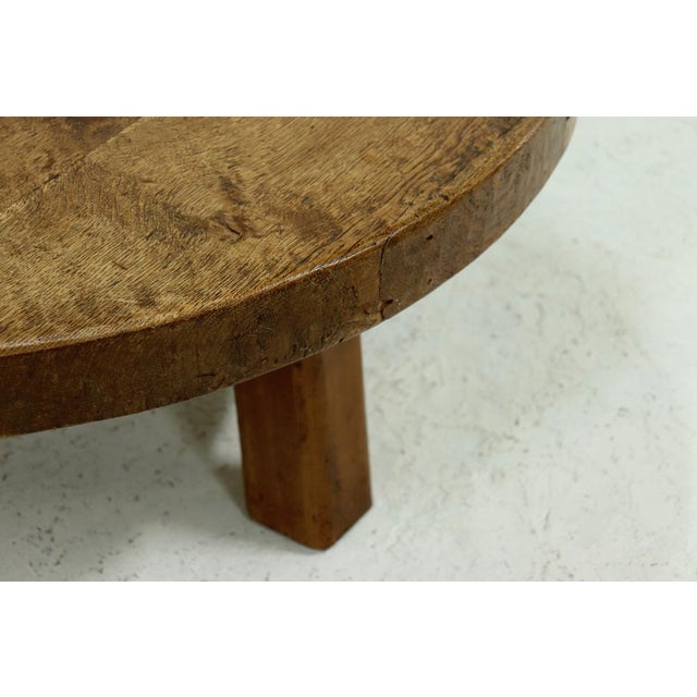 Rustic Round Coffee Table in Oak, 1970s For Sale - Image 4 of 9
