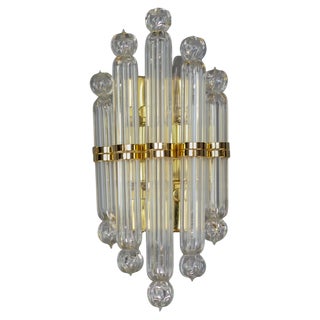 Crystal Glass and Brass Wall Lamp by Honsel, Germany, 1980s For Sale