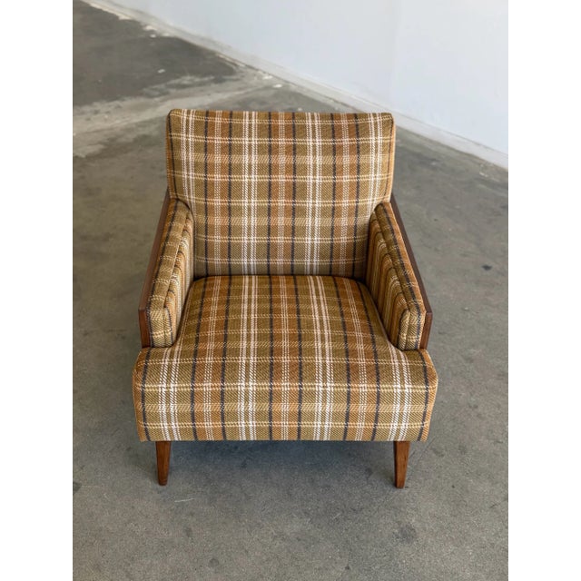 Mid-Century Modern Vintage Plaid & Cane Lounge Chair For Sale - Image 3 of 18