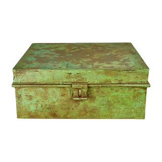 Green Painted Metal Box, 1970s For Sale
