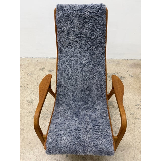 Yngve Ekström Lamino Teak Wood Frame Armchair With Sheepskin Fabric for Swedese For Sale - Image 12 of 17