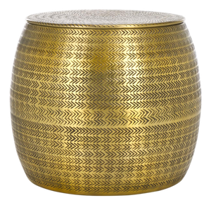 Apoline Drum Side Table with Storage in Antique Brass