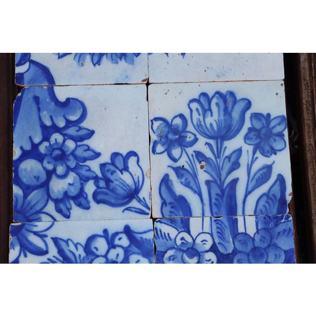 Tile Mural Panel Depicting a Vase With Rocaille Flowers, Portuguese, 18th Century For Sale - Image 4 of 7