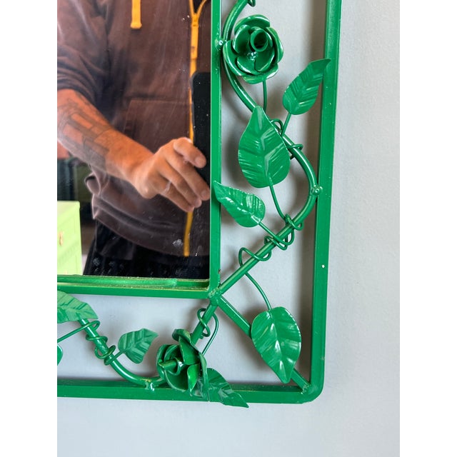 Vintage Metal Green Mirror With Floral Motif For Sale In Miami - Image 6 of 7