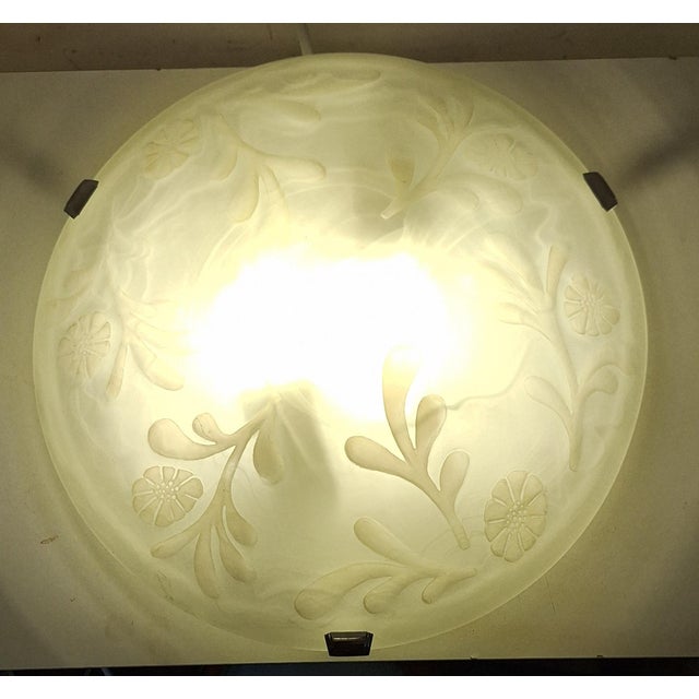 2000 - 2009 Vintage Ceiling Lamp with White Frosted Glass Shade and Floral Decor by Honsel, 2000s For Sale - Image 5 of 8