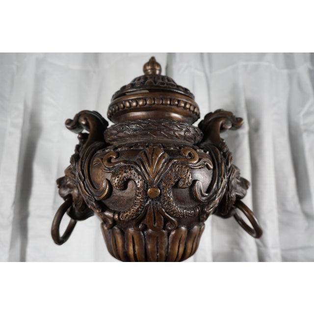 Grand Neoclassical Lion Head Urn With Ring Handles For Sale In San Antonio - Image 6 of 9