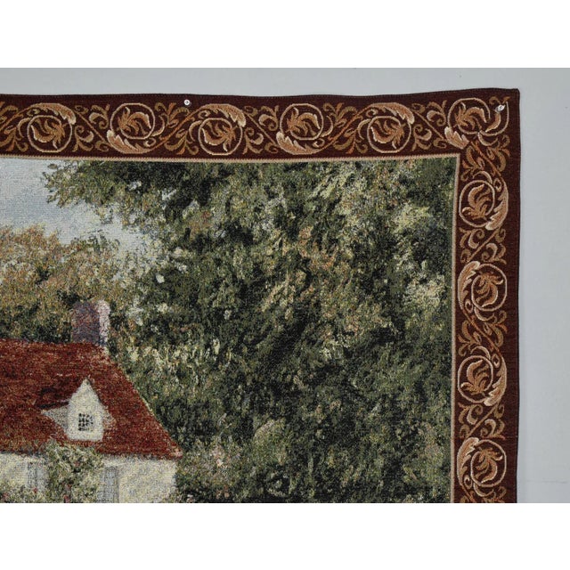 Vintage French Cottage Scene Tapestry W/Border For Sale - Image 11 of 12