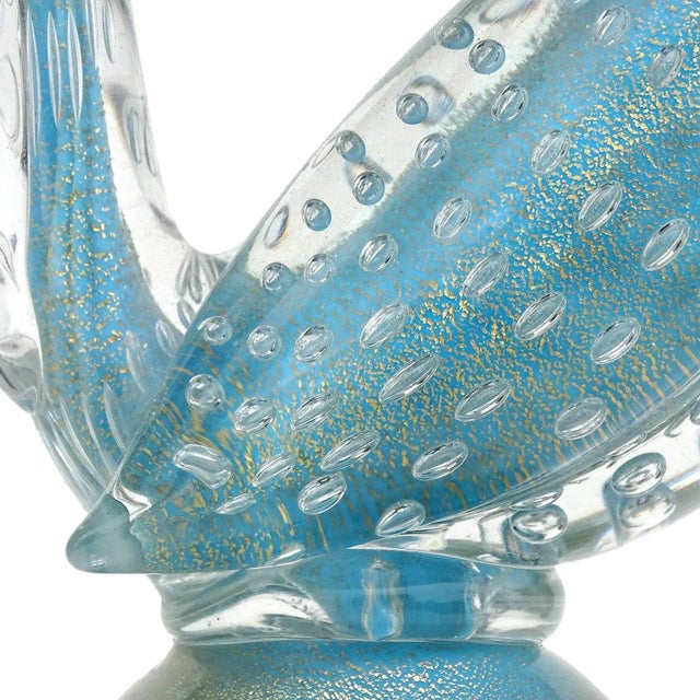 Murano Vintage Murano Barbini Sky Blue Gold Flecks Italian Art Glass Mid Century Pheasant Bird Sculpture For Sale - Image 4 of 6